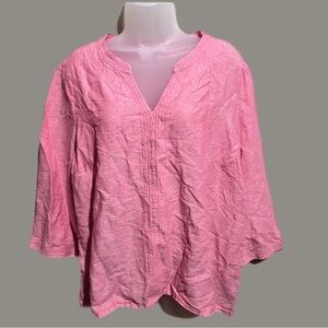 Liz Claiborne Tunic V Neck Woman Linen/Cotton  Blouse size XXL